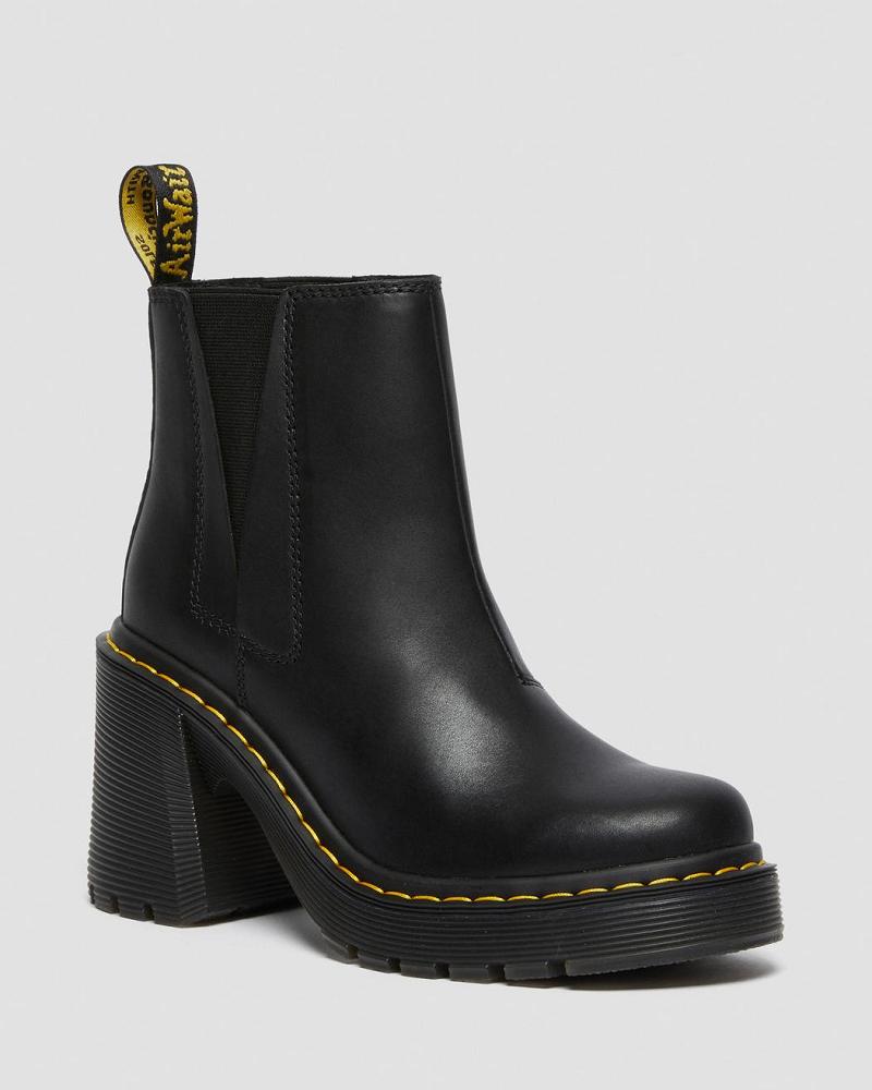 Women\'s Dr Martens Spence Leather Flared Heel Ankle Boots Black | AU 69CTV